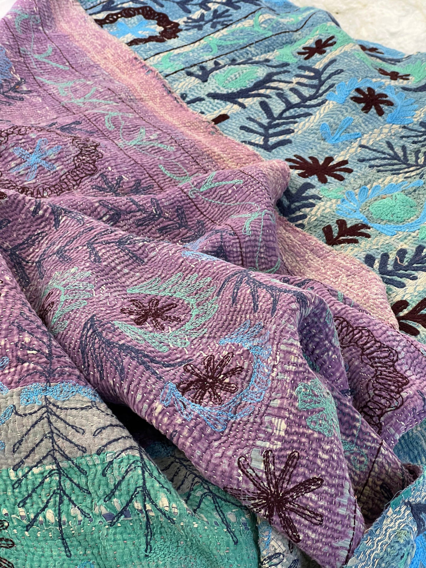 SUZANI Kantha Quilt ~ Blue