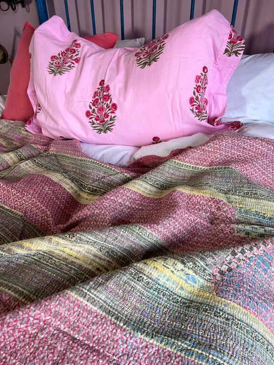 Kantha Quilt ~ Peony